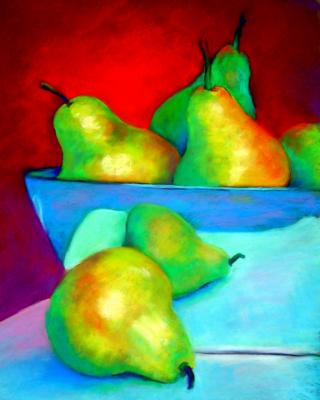 Pears in silver bowl